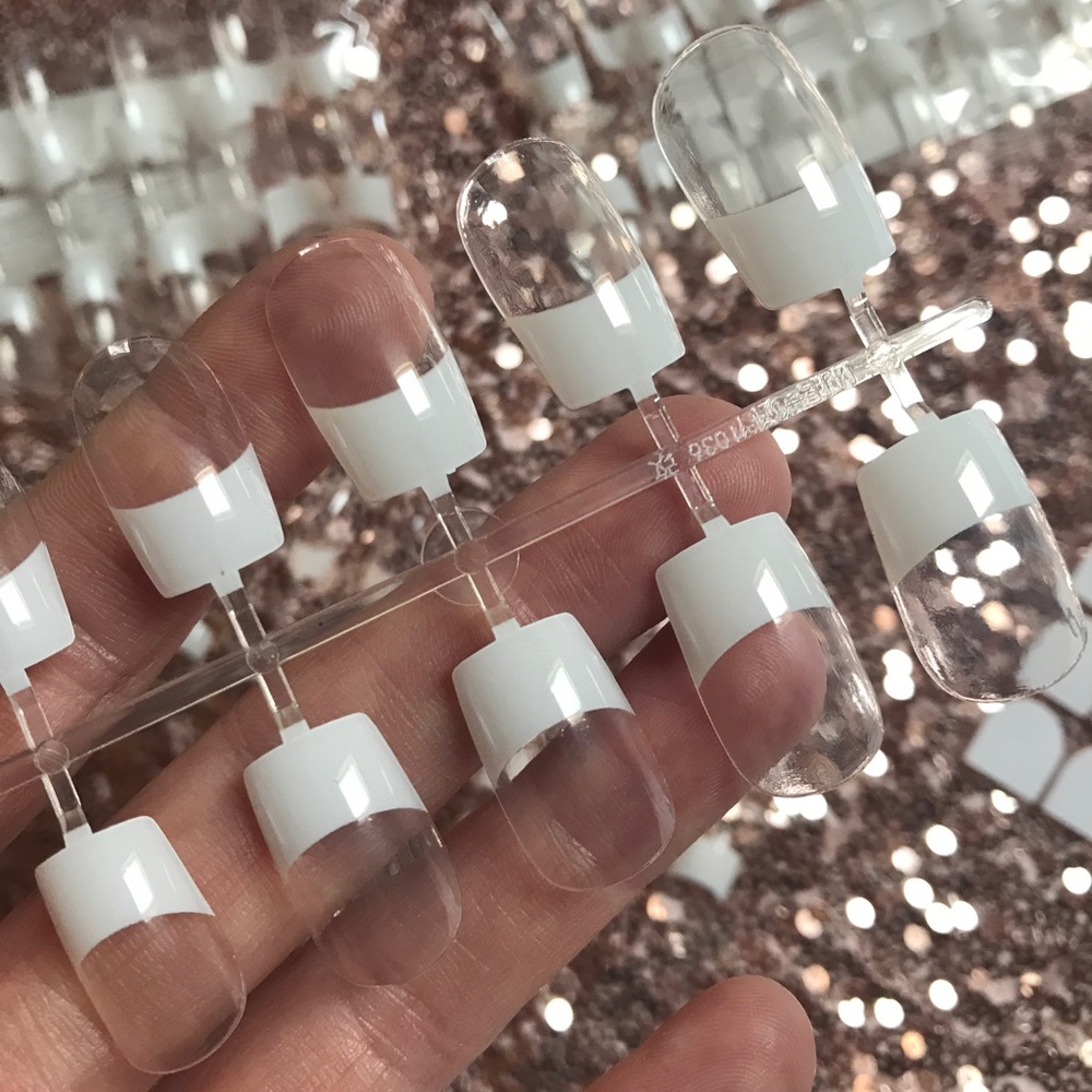 96 Press On French Nails w/ glue tabs